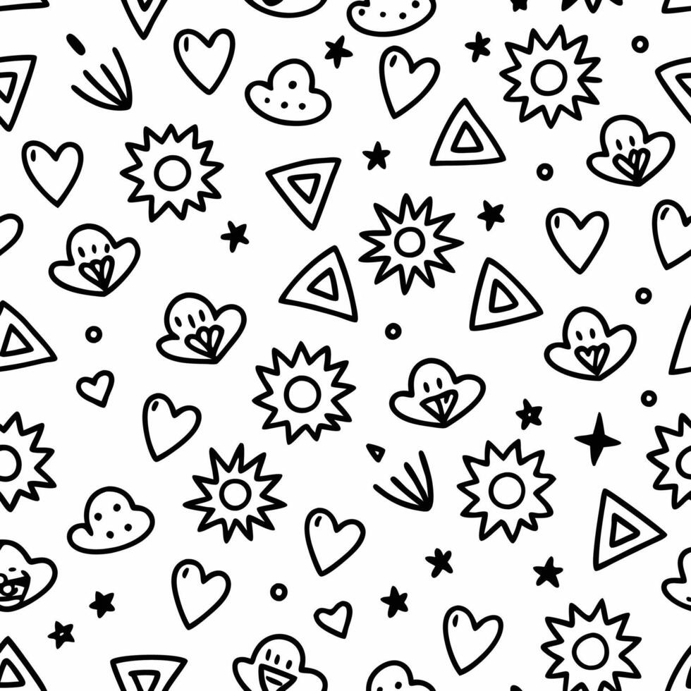 a black and white pattern with hearts, stars and other symbols vector