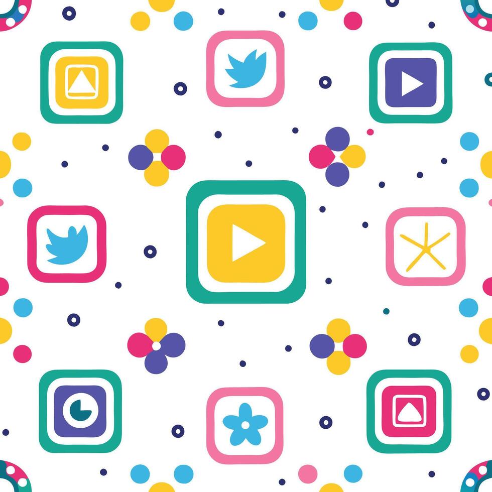 a colorful pattern with social media icons vector