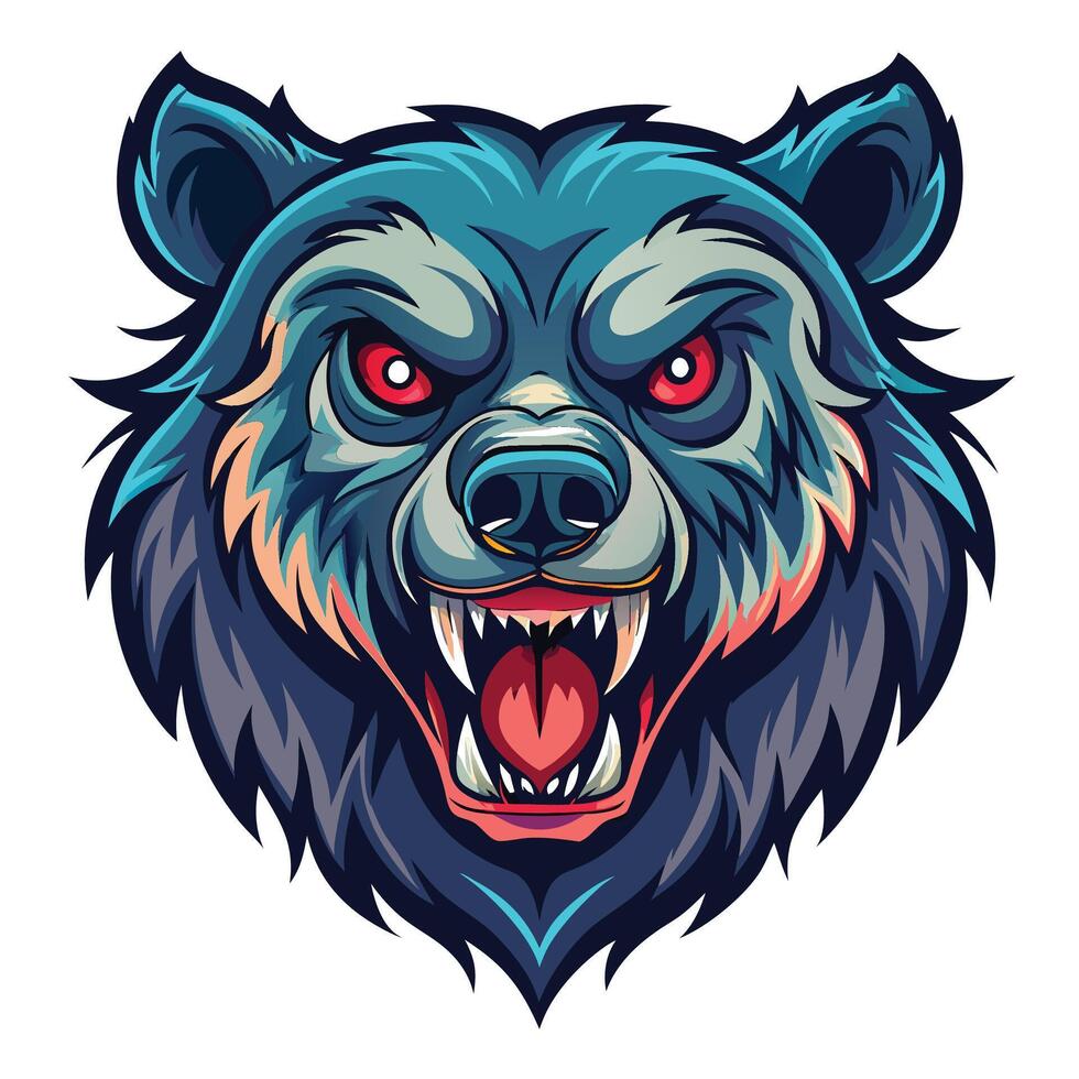 the head of a bear with red eyes and fangs vector