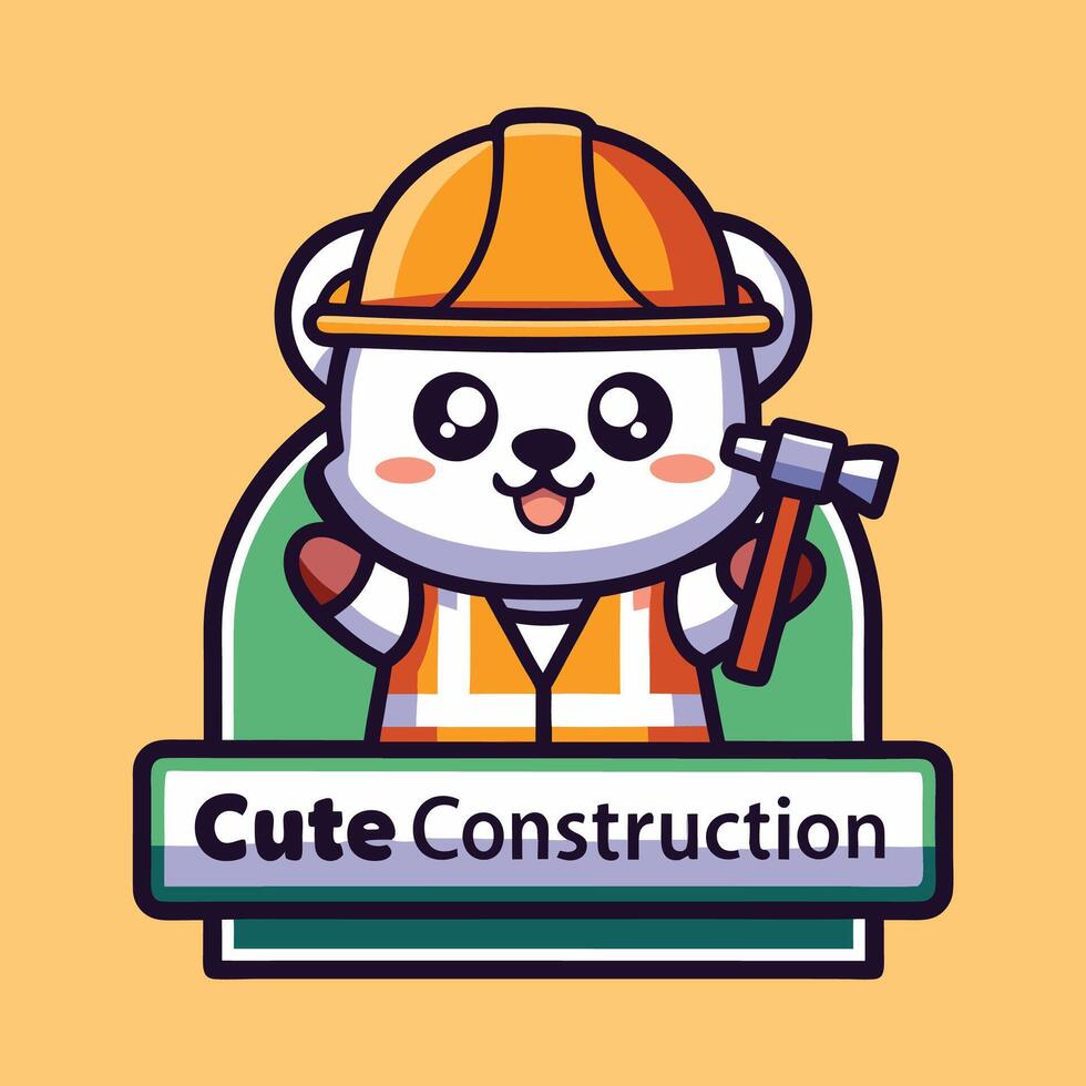 a cute construction worker with a hammer and a sign that says cute construction vector