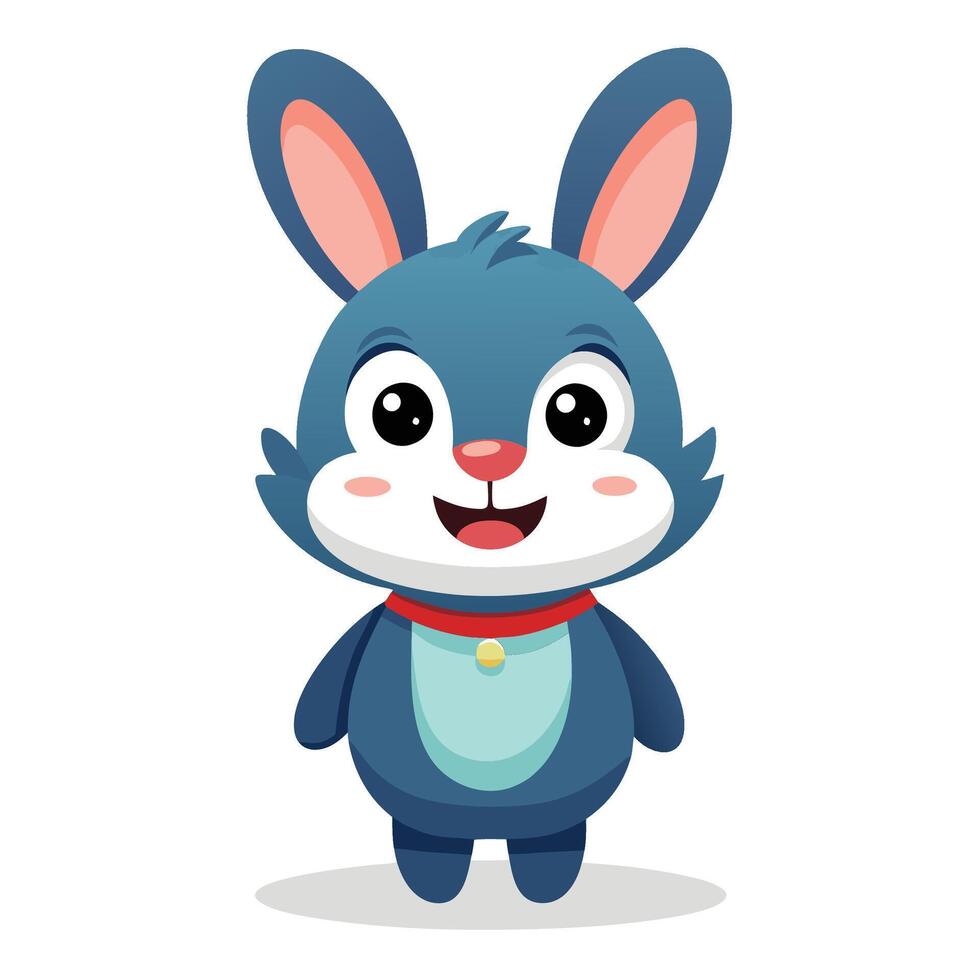 a cartoon blue rabbit with a red collar vector
