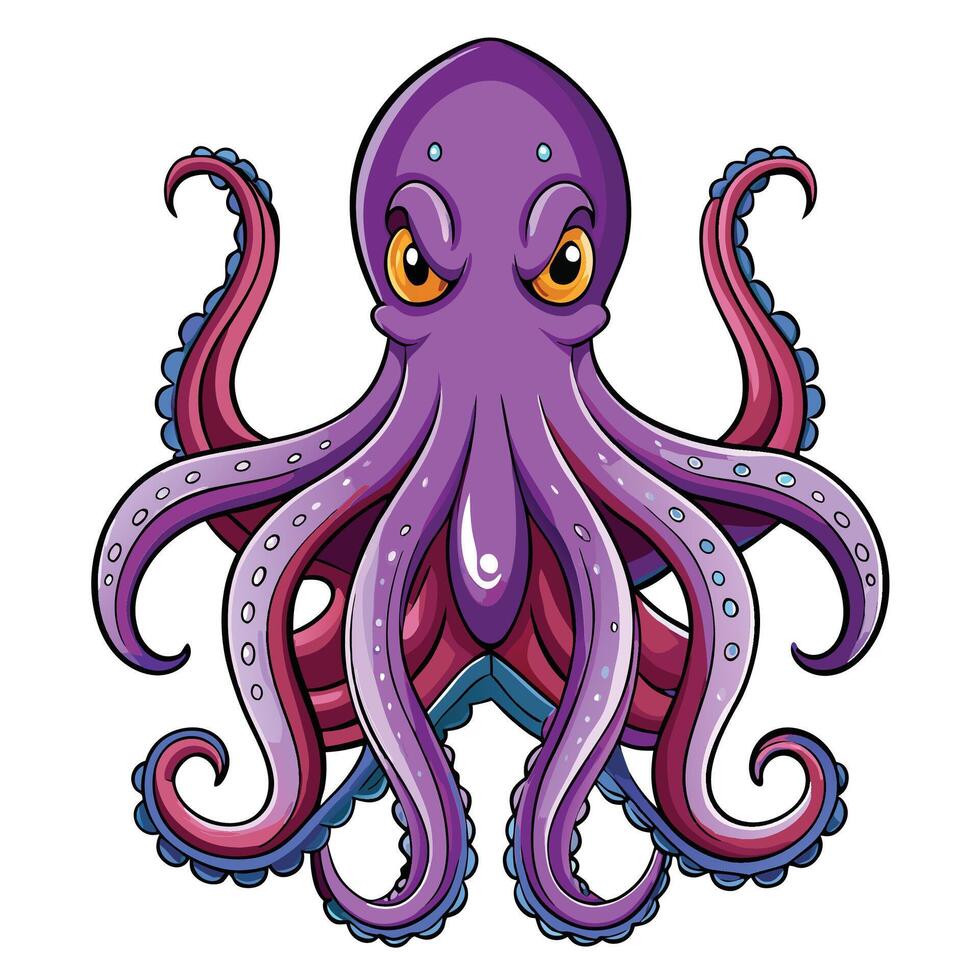an octopus with purple tentacles and large eyes vector