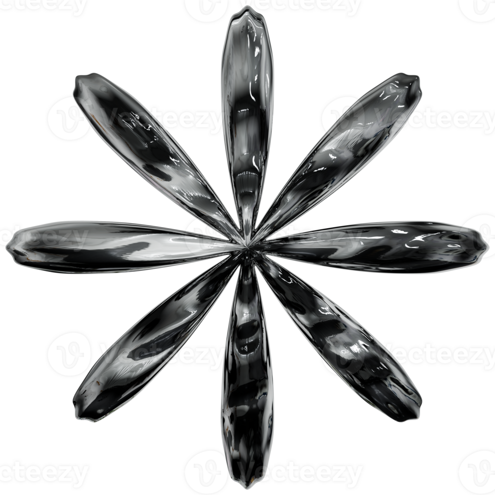 3D flower shape Y2K chrome elements for design png