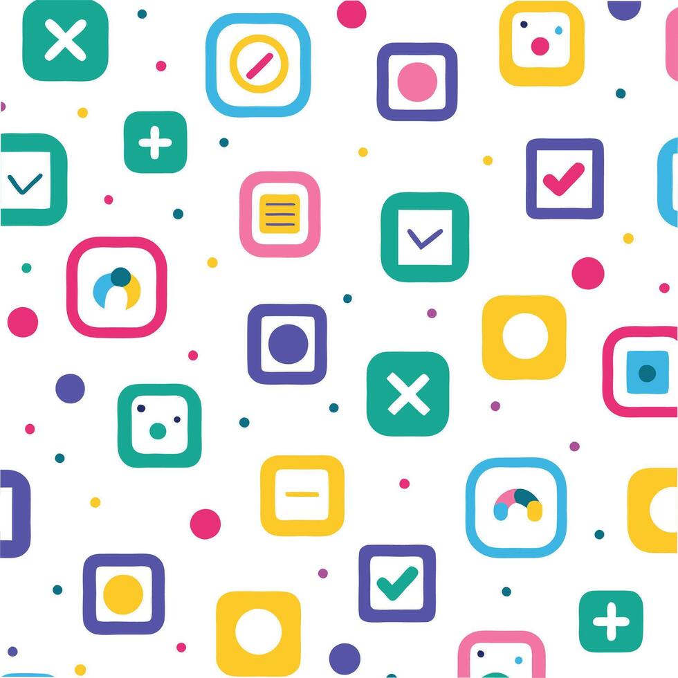 a colorful pattern with icons and squares vector