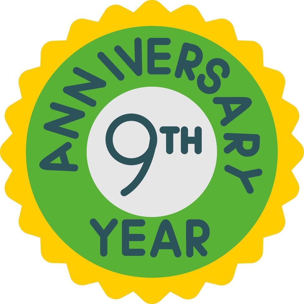 9th Anniversary Flat Icon vector