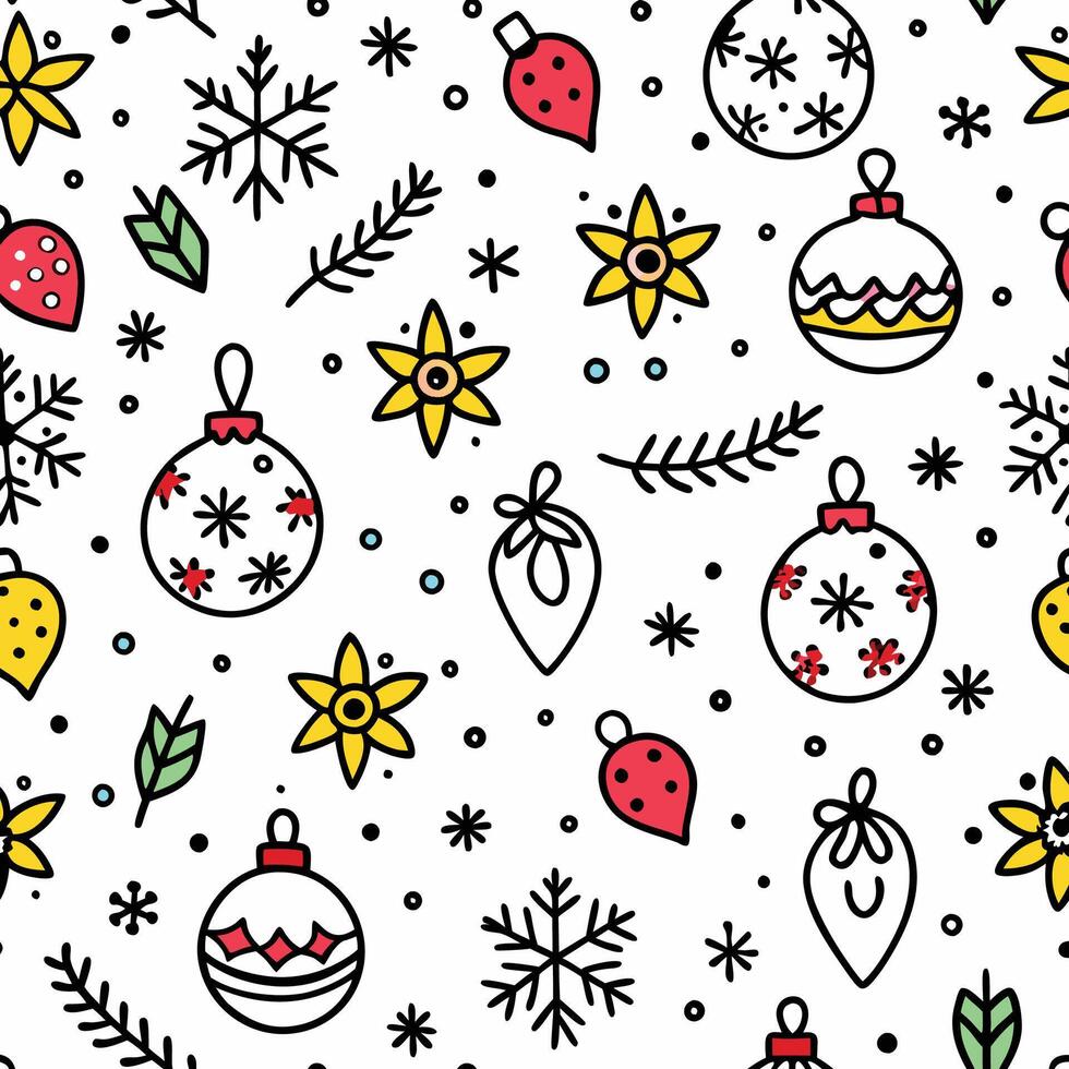 christmas seamless pattern with balls and snowflakes vector