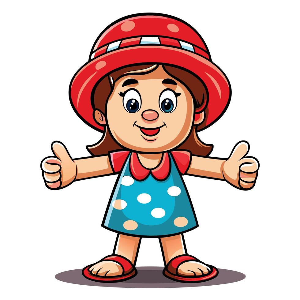 little girl in a red hat and polka dot dress illustration vector