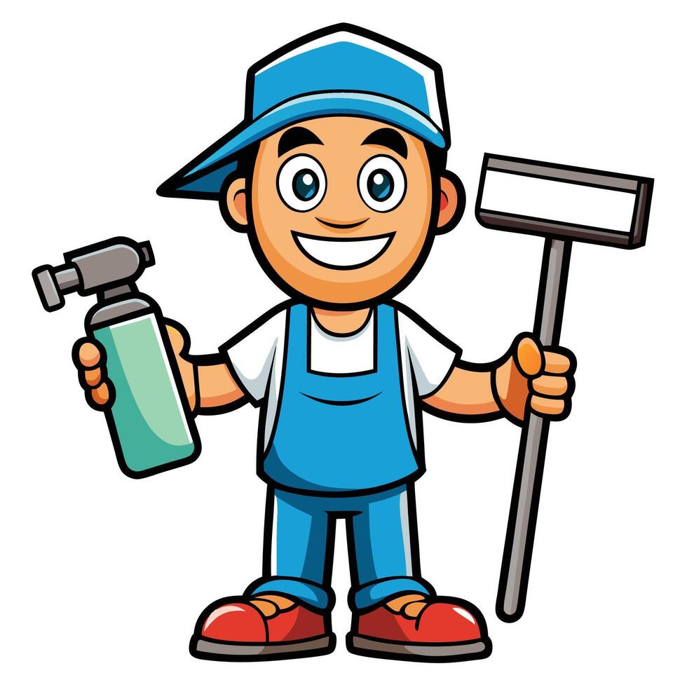 cartoon man with a paintbrush and spray can vector