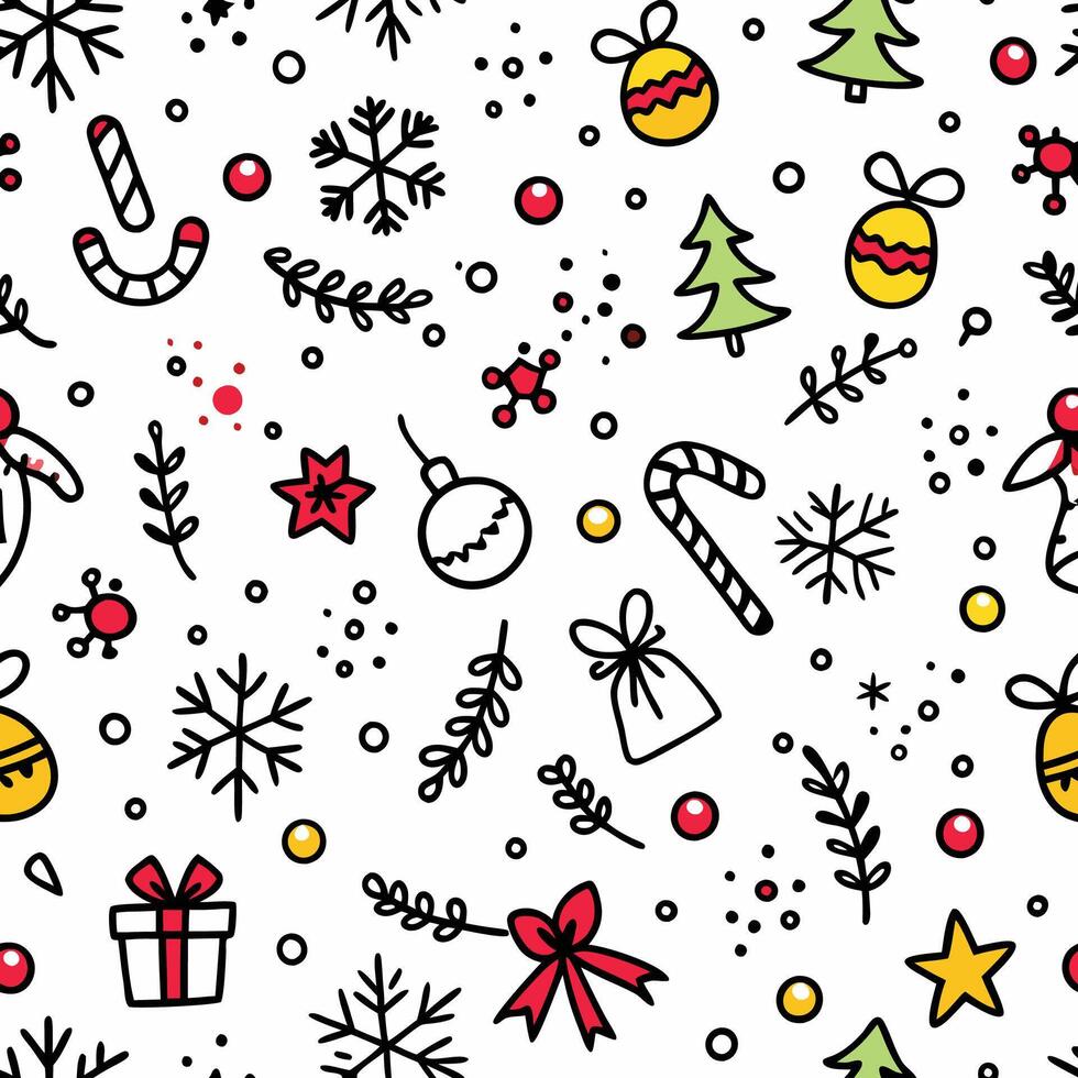 christmas seamless pattern with snowflakes, presents and other items vector