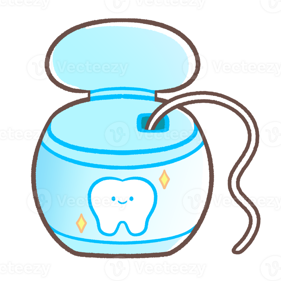 Dental floss icon in cartoon style isolated hand drawn illustration png