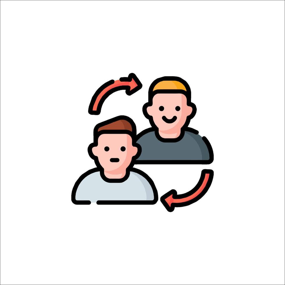 Two people are in a circle with arrows pointing to each other vector