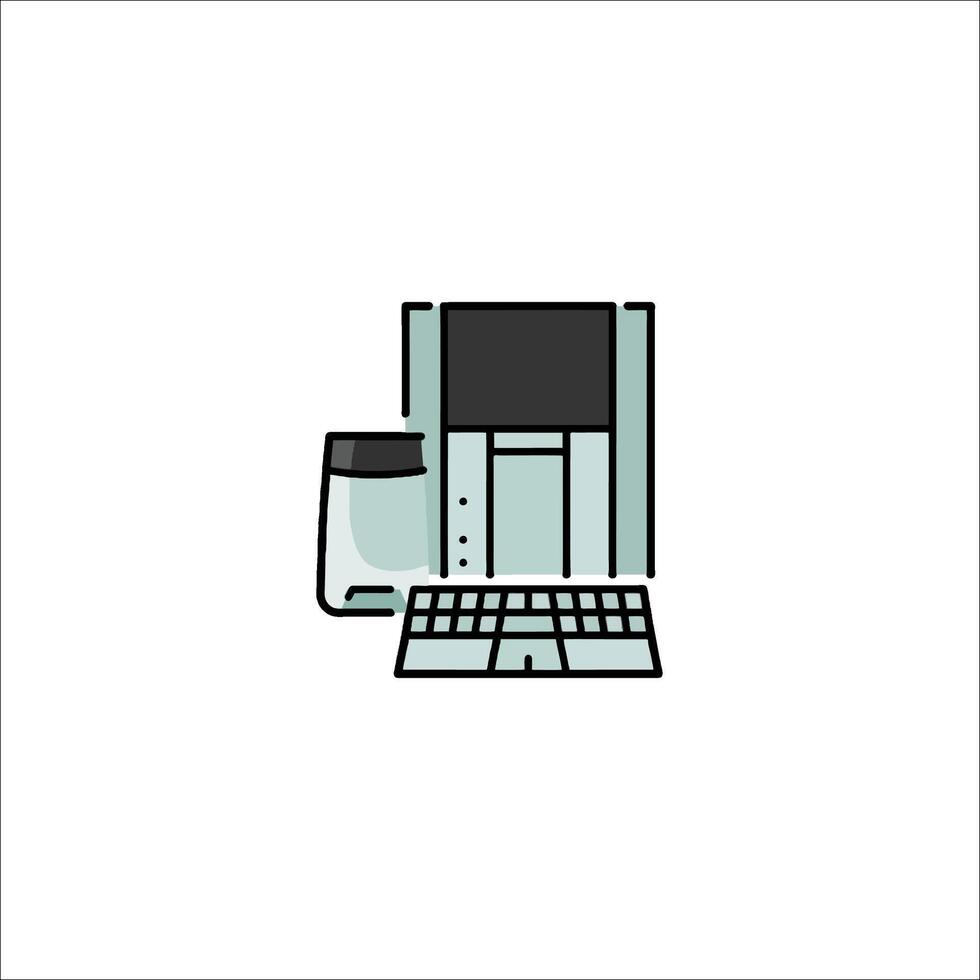A computer and a glass of water on a white background vector