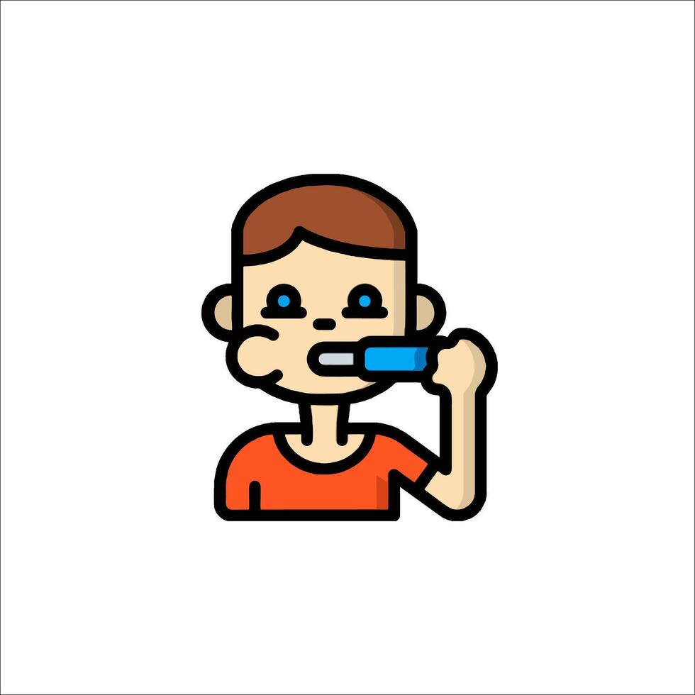 A boy brushing his teeth with a toothbrush vector
