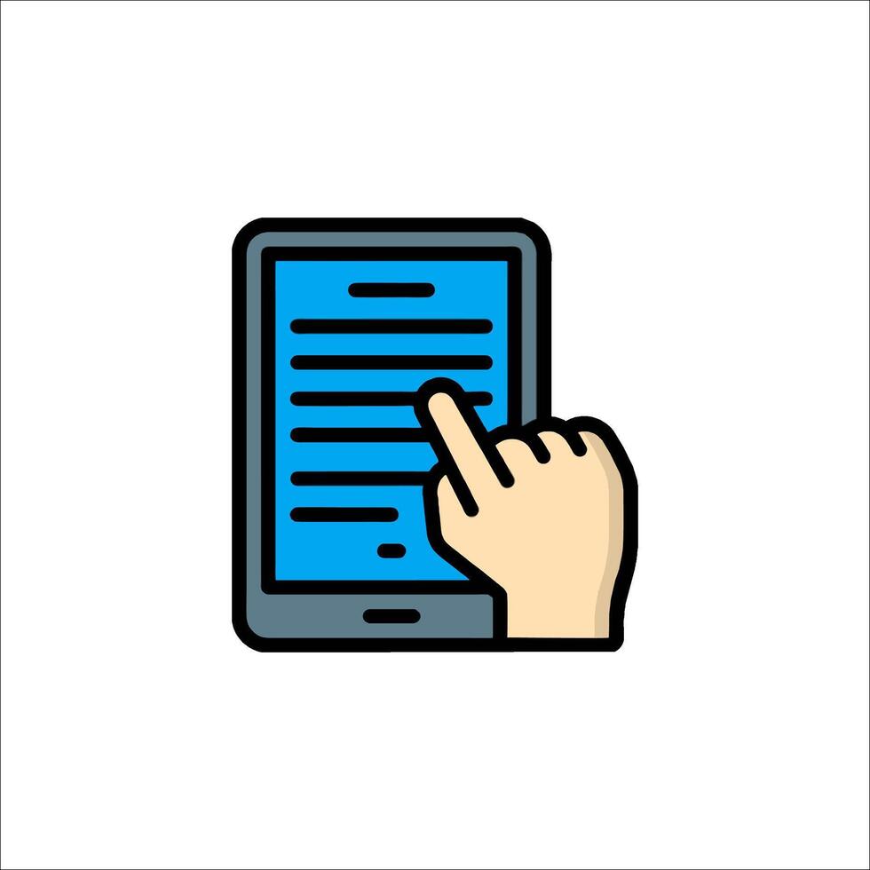 Hand pointing at tablet icon illustration vector