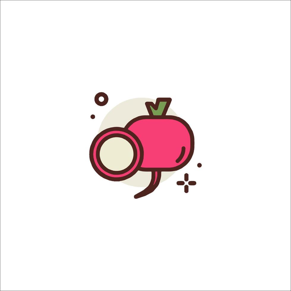A pink radish icon with a circle around it vector