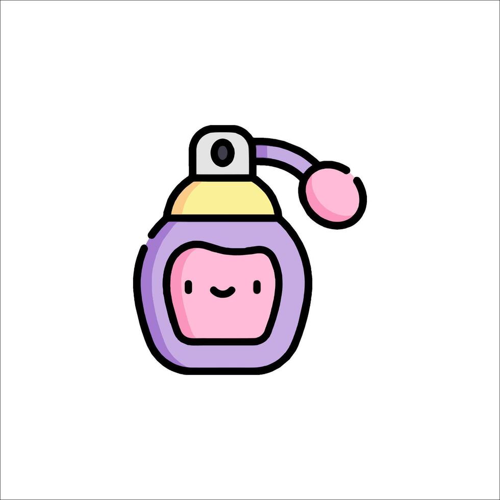 A cute perfume bottle with a pink and purple cap vector