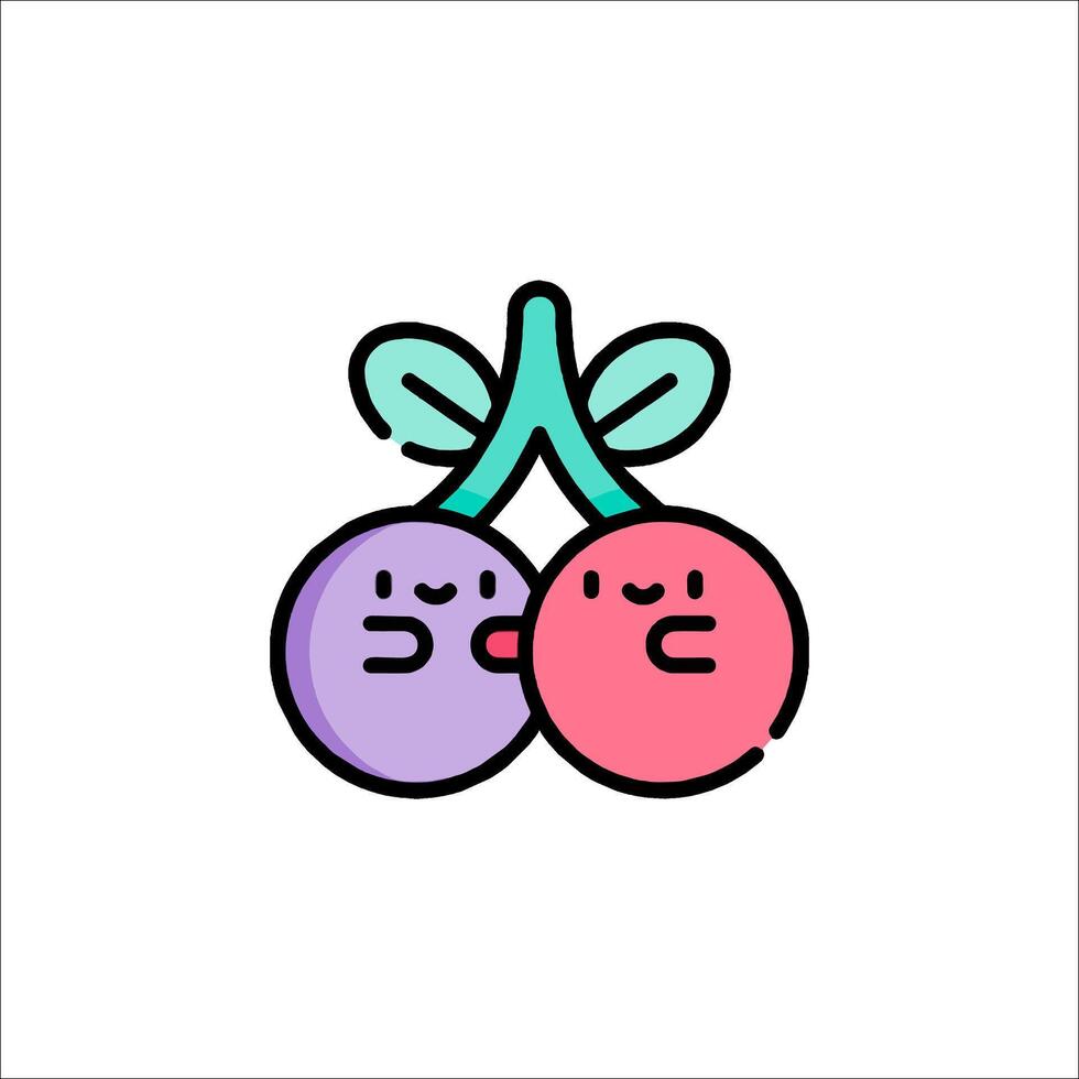 A cartoon cherries with two faces and a heart vector