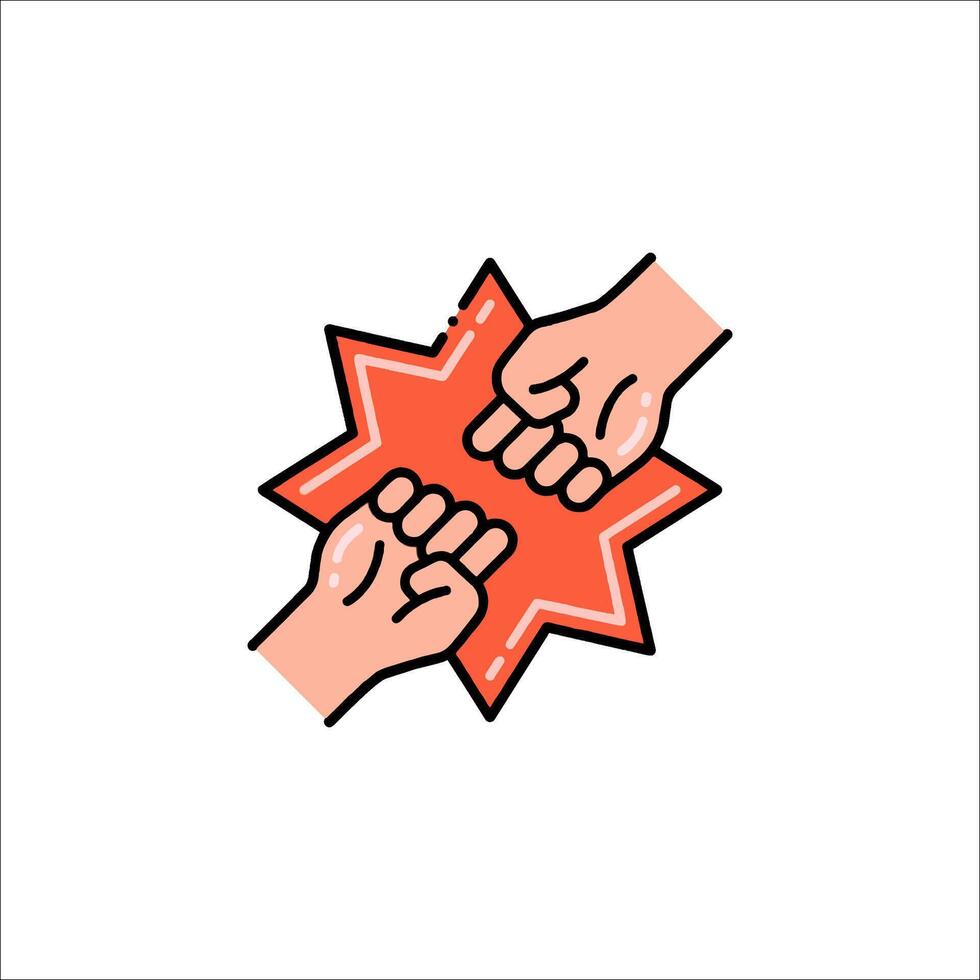 Two hands holding each other in a star shape vector