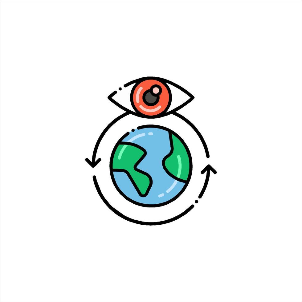 A cartoon eye on a globe with a red arrow pointing to it vector