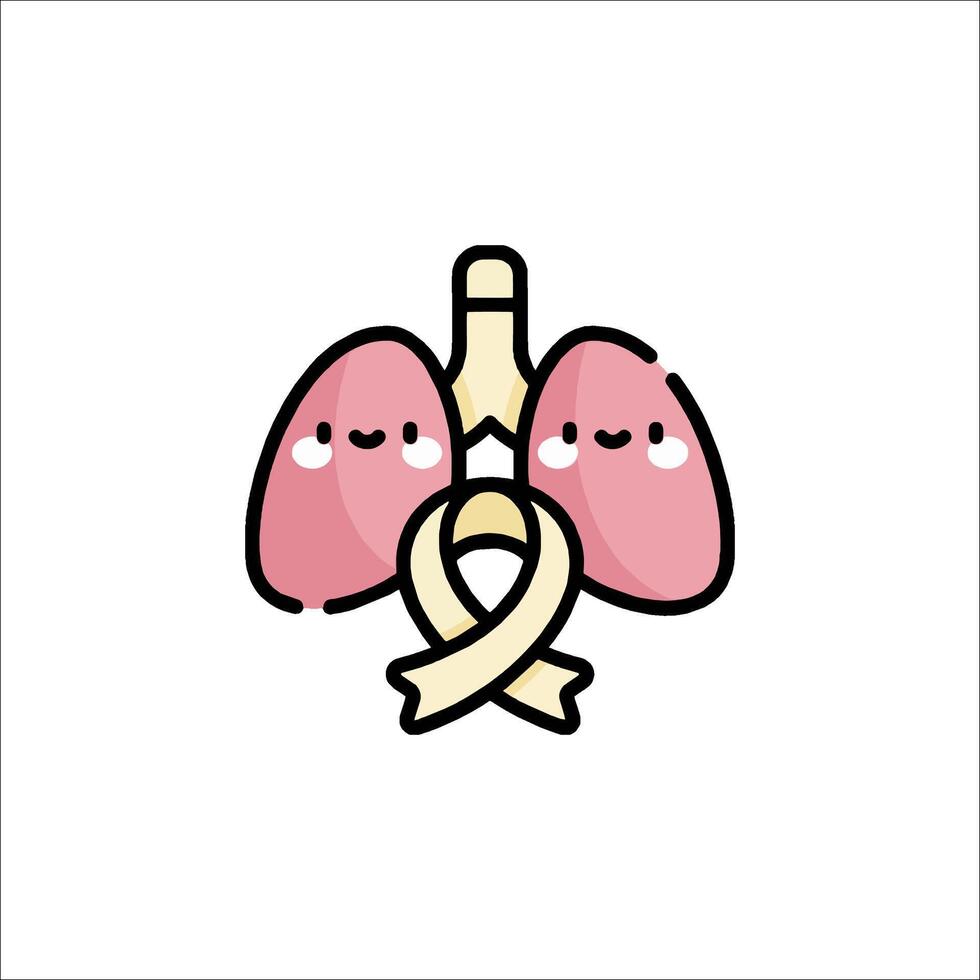 Lungs with ribbon and ribbon icon vector
