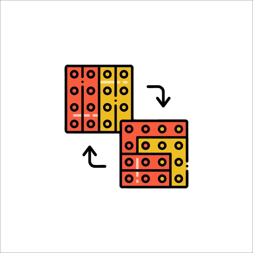 A red and yellow brick icon with a yellow arrow vector