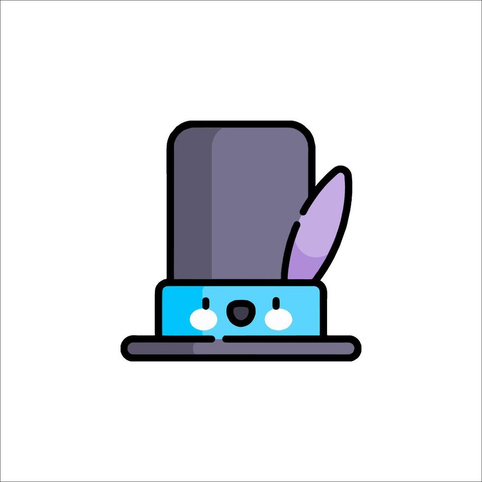 A cartoon hat with a purple feather on it vector