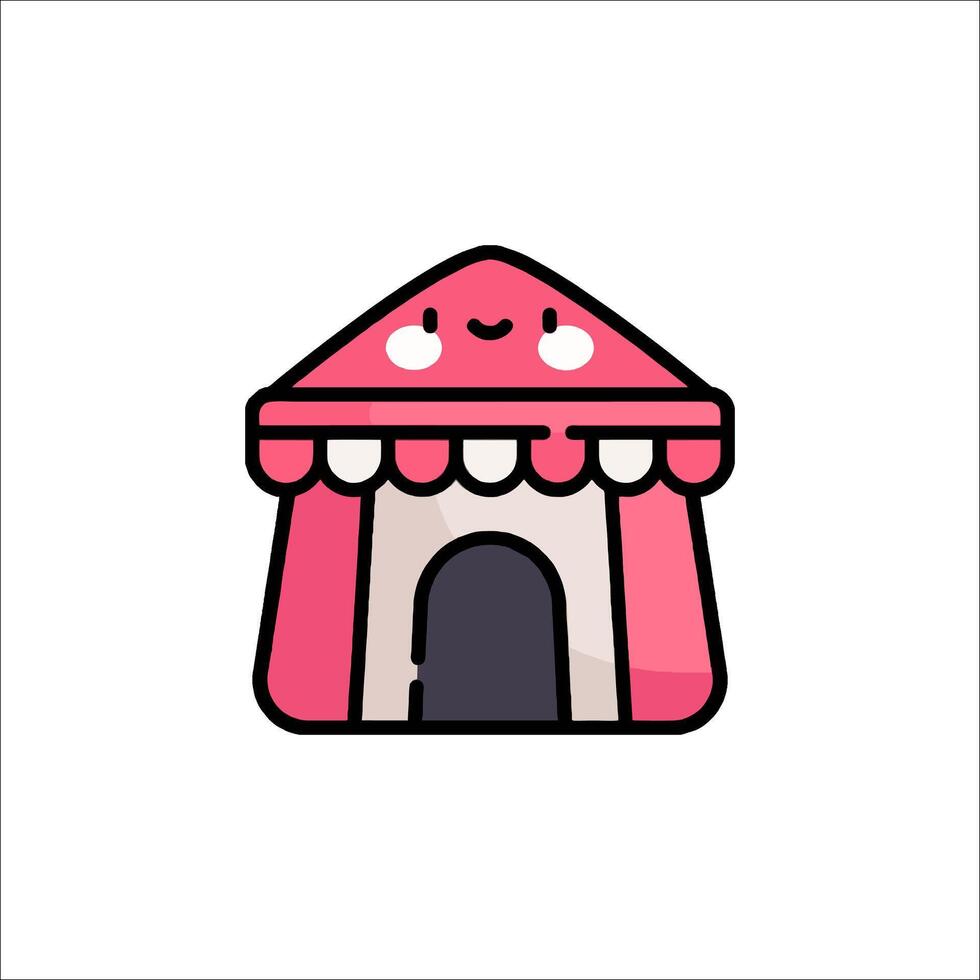 A cartoon house with a pink roof and a pink door vector