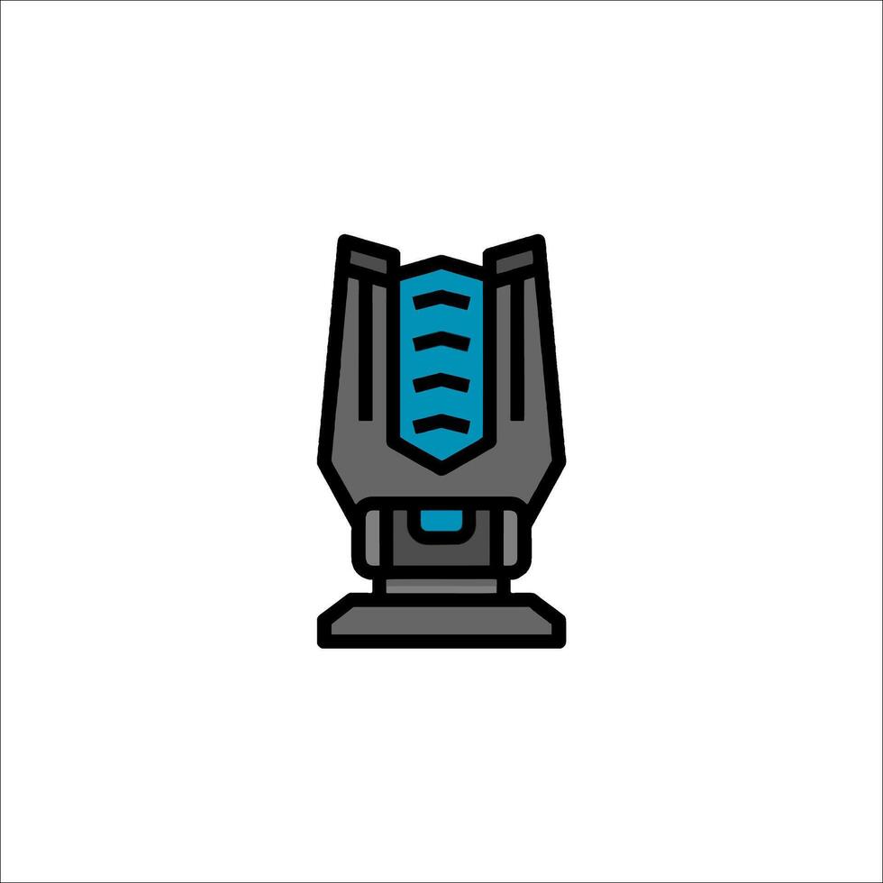 A black and blue robot with a blue light on it vector