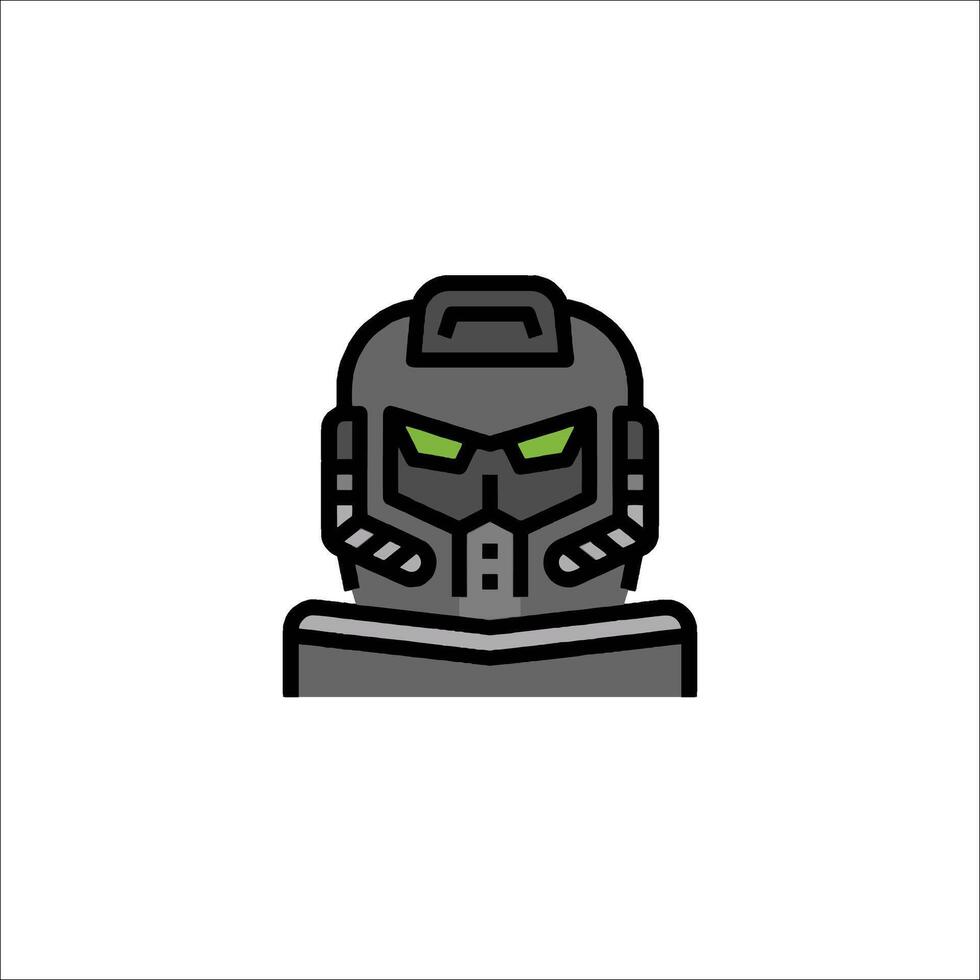 A robot head with green eyes and a helmet vector