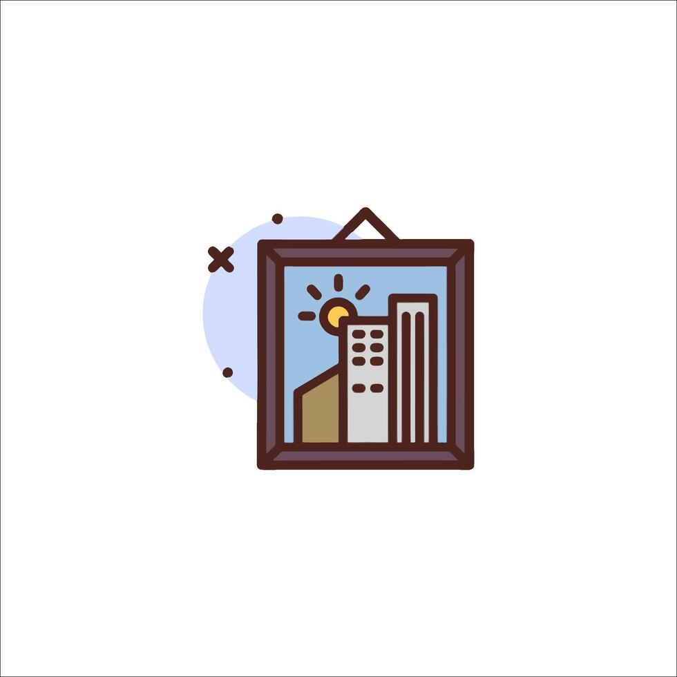 A picture of a building with a sun in the sky vector
