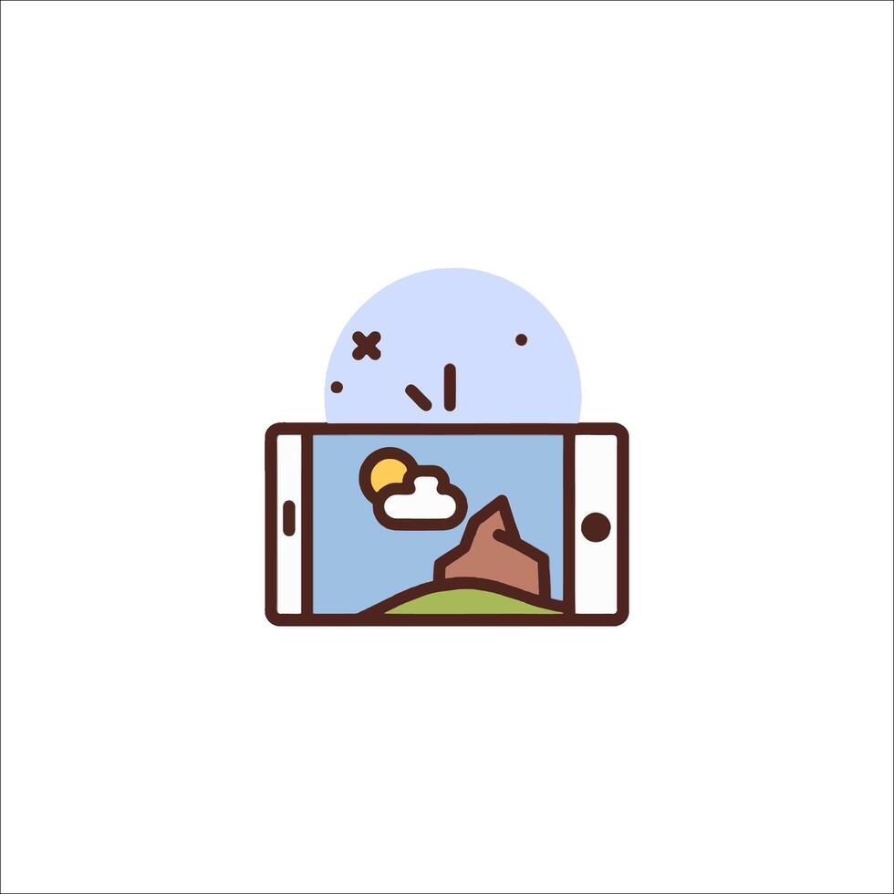 A phone with a mountain and clouds on it vector