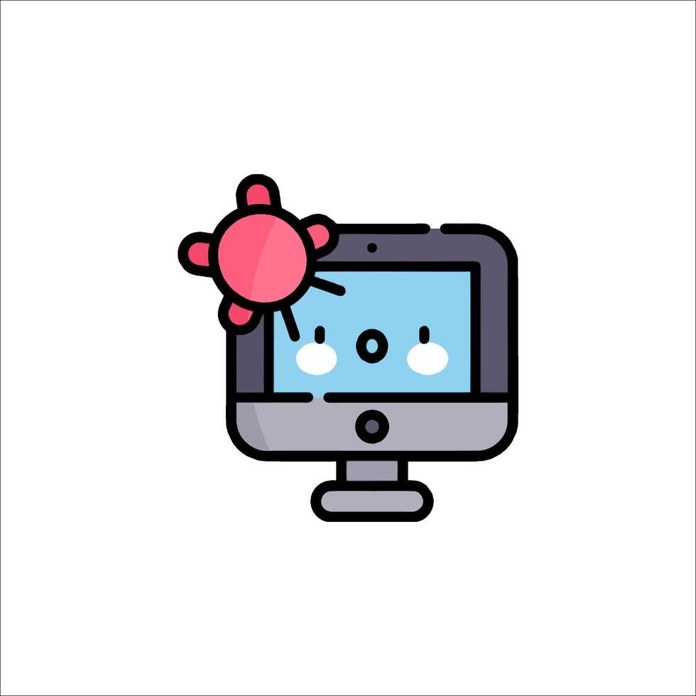 A computer with a face on it and a red sun vector
