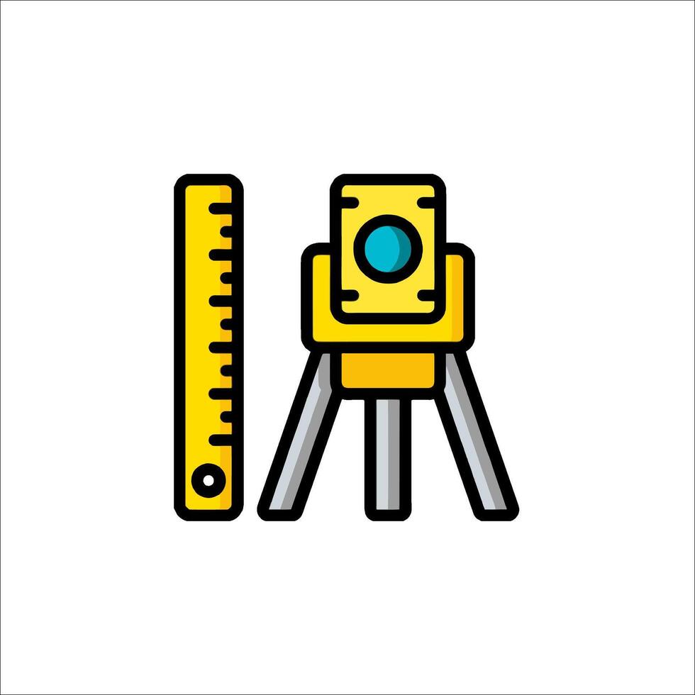 A yellow and blue construction tool and a ruler vector