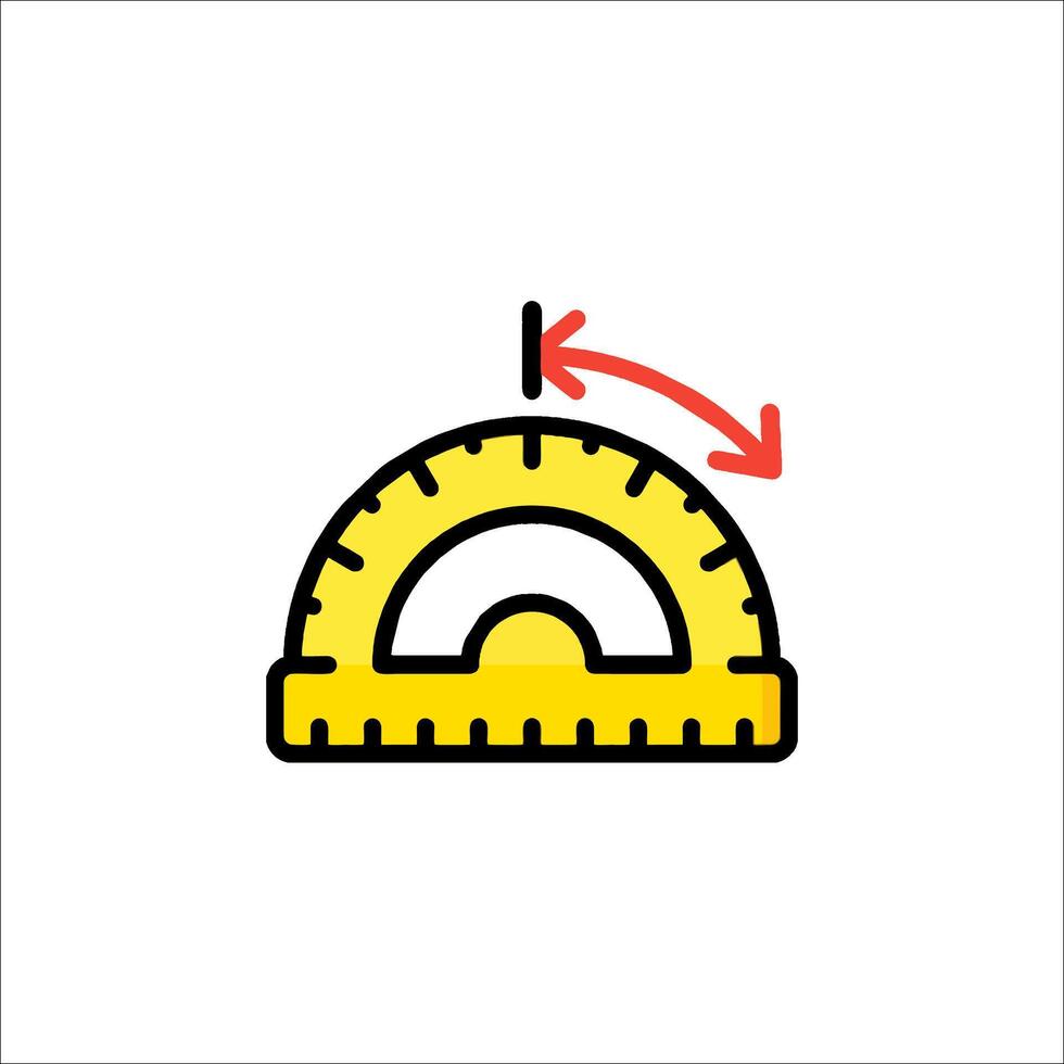 A yellow protractor with an arrow pointing to the right vector