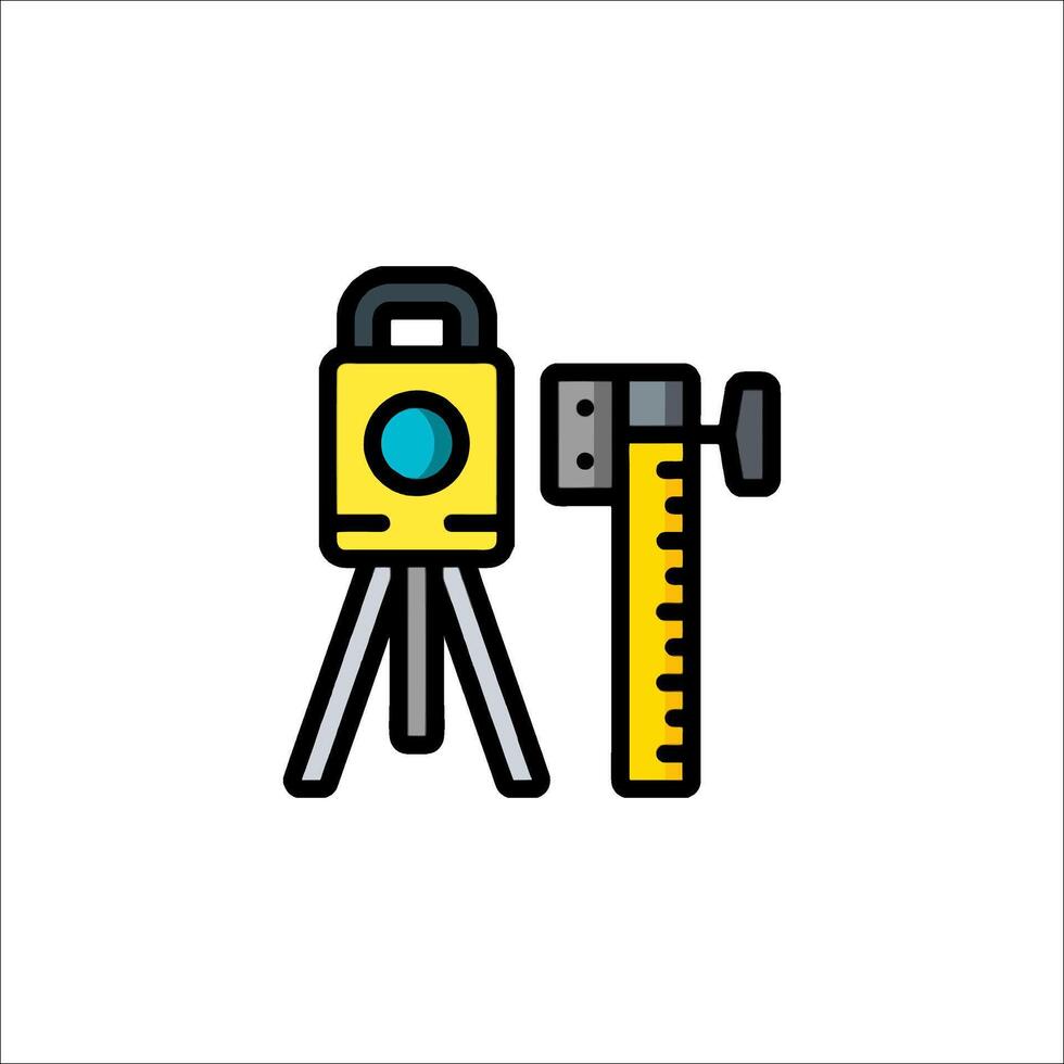 A yellow and blue construction tool with a ruler on it vector