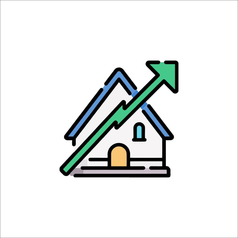 A house with an arrow going up and a house with a green arrow vector