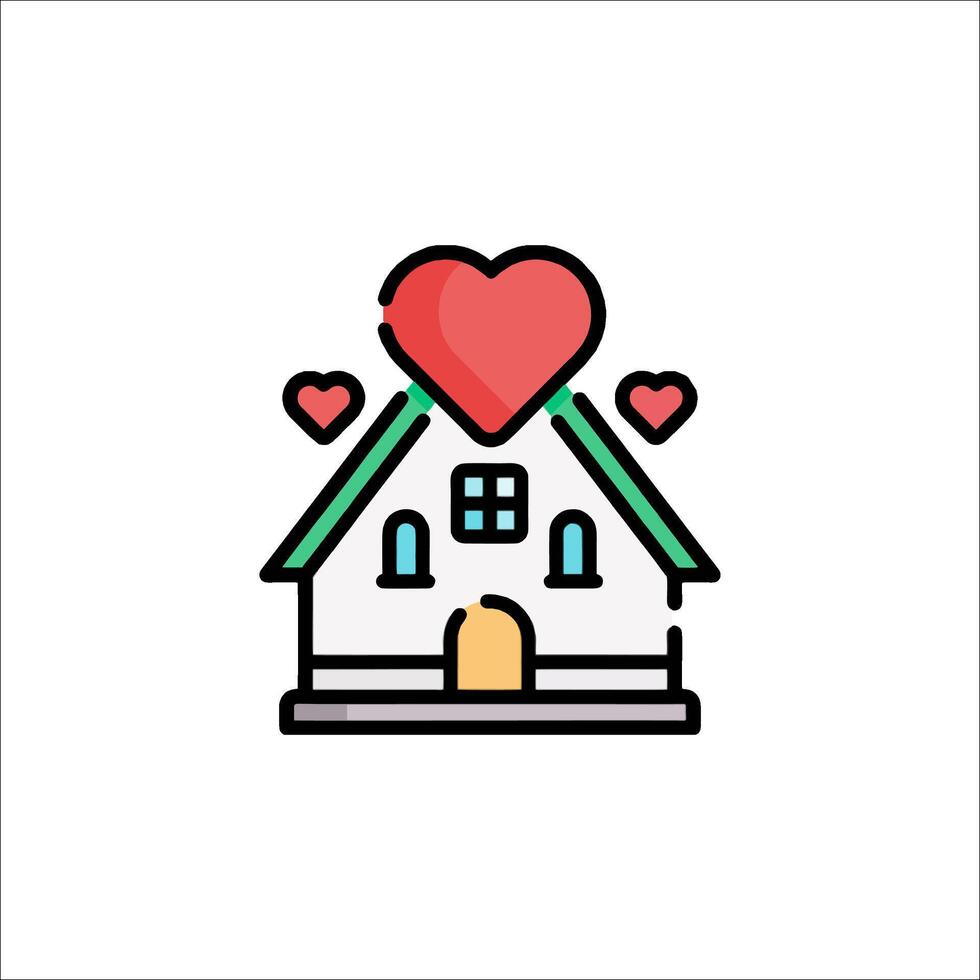 A house with hearts on it, with a heart shape on the roof vector