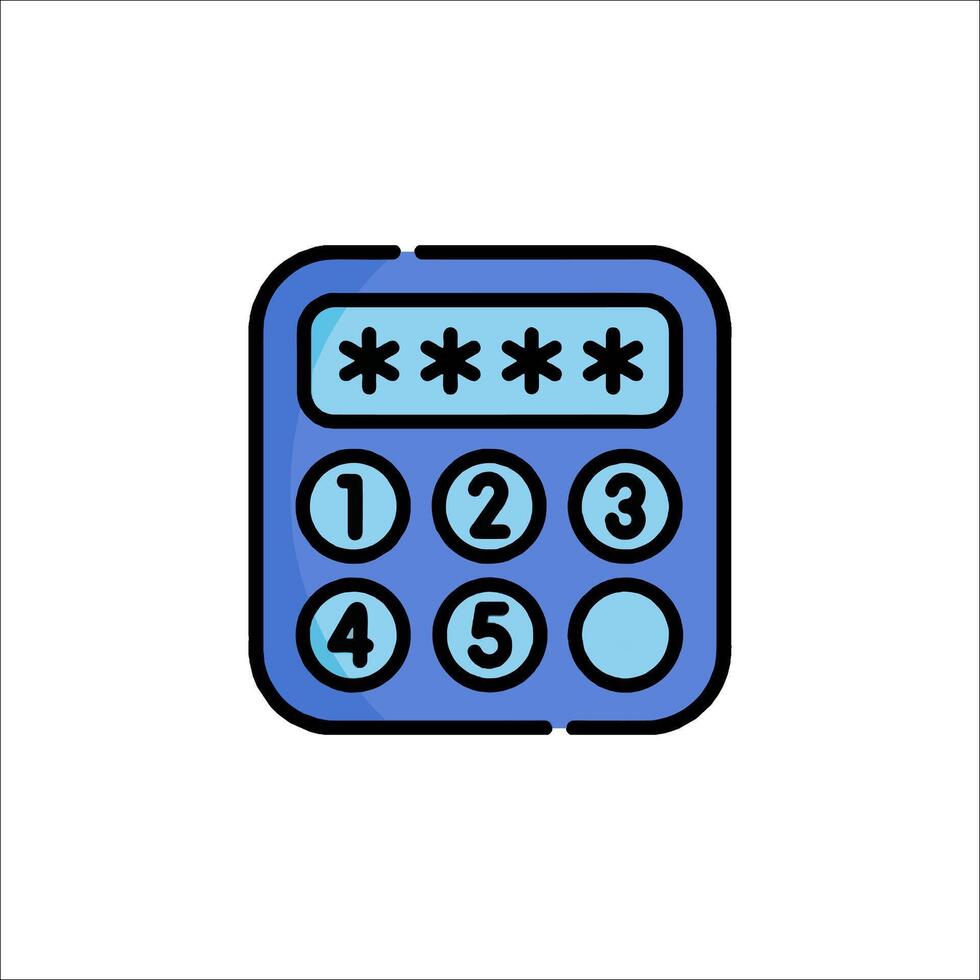 A blue and white button with four numbers vector