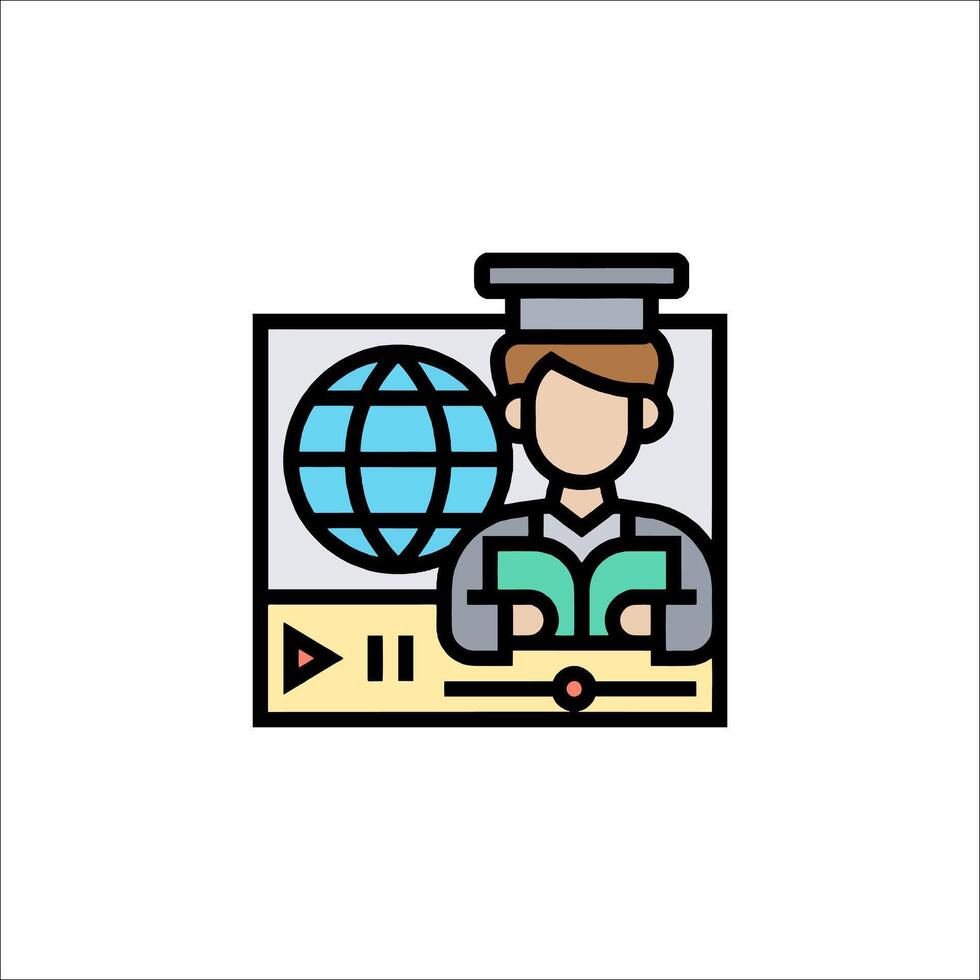 A person in a graduation cap and gown is sitting in front of a computer vector