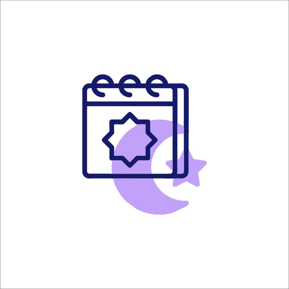 A calendar with a star and crescent icon vector