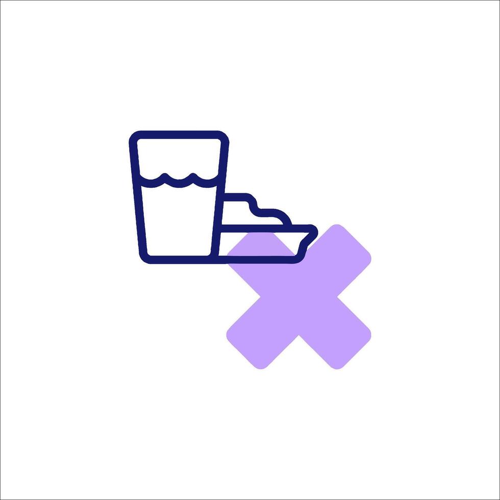 A line icon of a glass of water and a plate with a cross vector