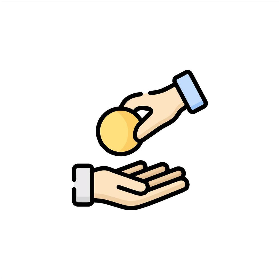 A hand giving a coin to another hand vector