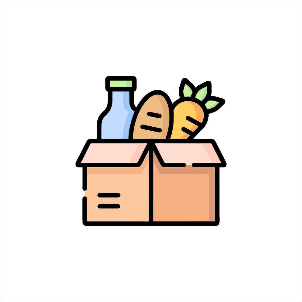 Food box with vegetables and bread icon vector