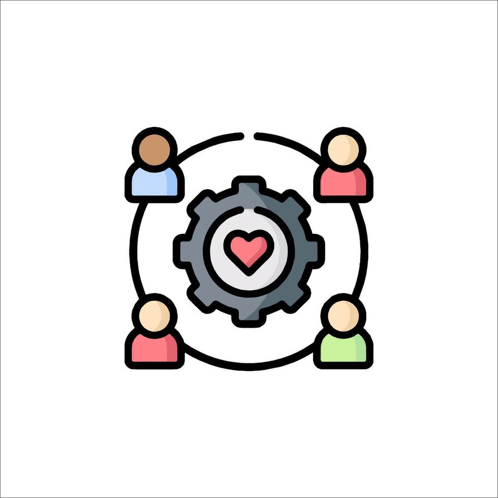 People working together in a circle with a heart icon vector