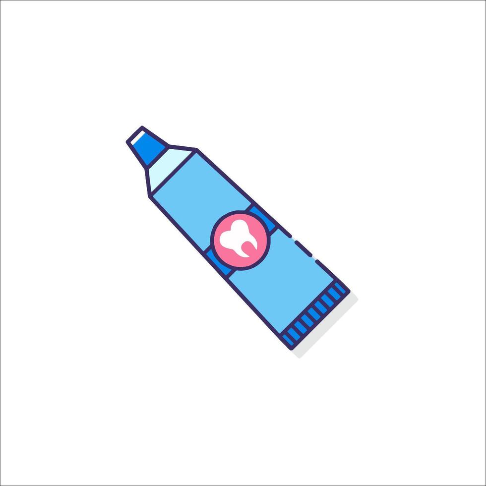 A tube of toothpaste with a pink toothbrush on top vector