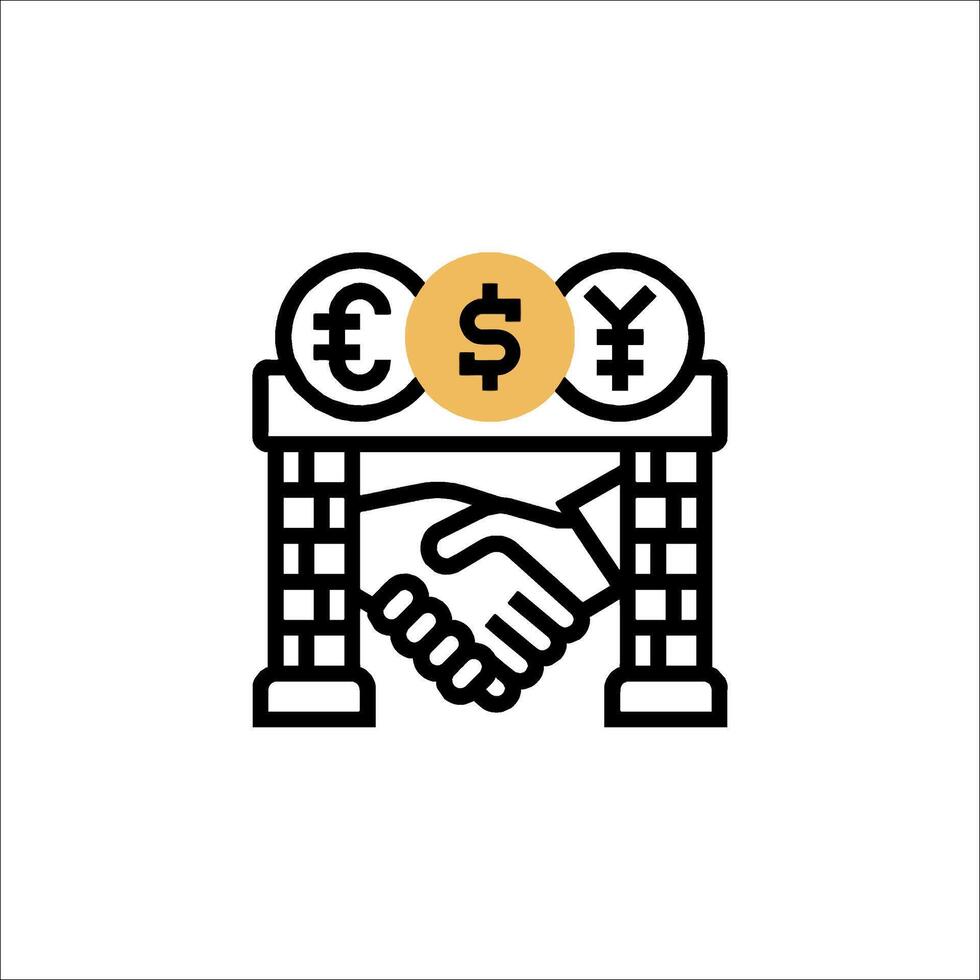 A handshake icon with a dollar sign and a handshake vector