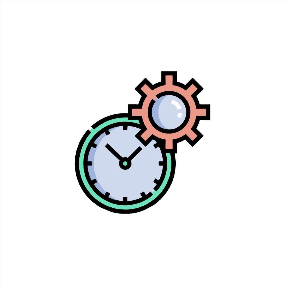 A clock and gear icon on a white background vector