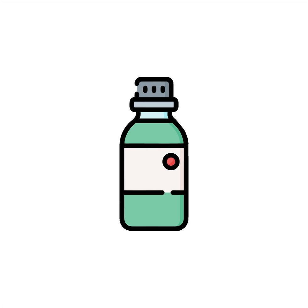 A bottle of liquid with a red cap on it vector