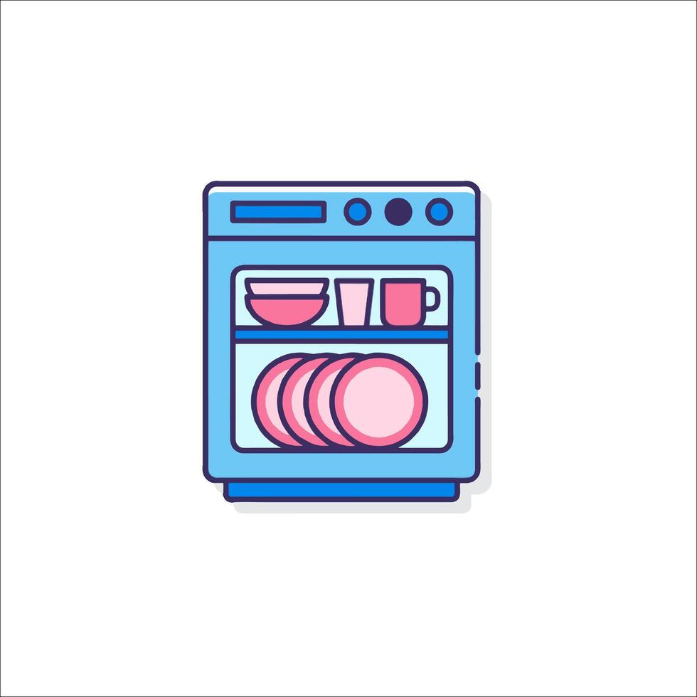 A dishwasher icon with a pink and blue background vector