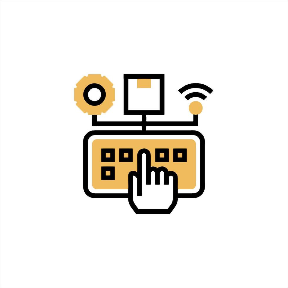 A hand pressing a keyboard icon on a white background vector